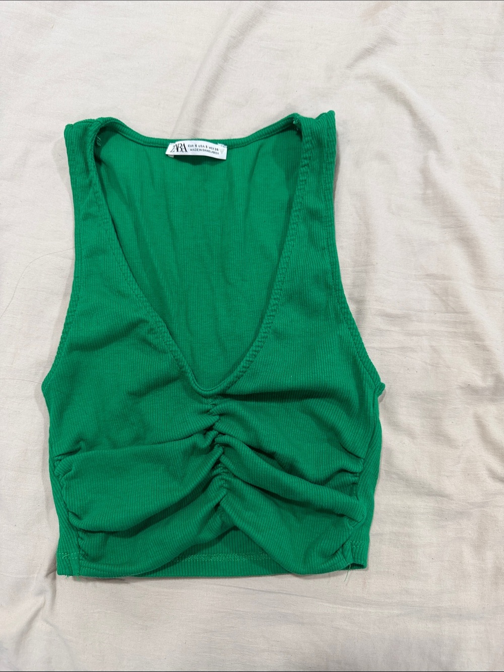 Zara Green Ruched V-Neck Crop Tank